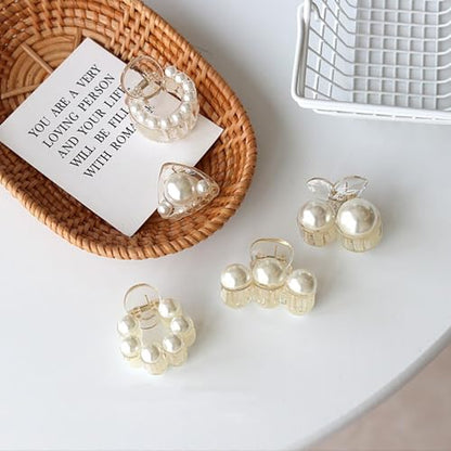 Pearl Hair Clips for Women, Small Hair Claw Clip Strong Hold,Mini Banana Jaw Clip Barrettes Nonslip,Hair Accessories Set Birthday Wedding Gift for Girl Thick Thin Curly Hair(5 PCS) - size: 1 Count (Pack of 5)