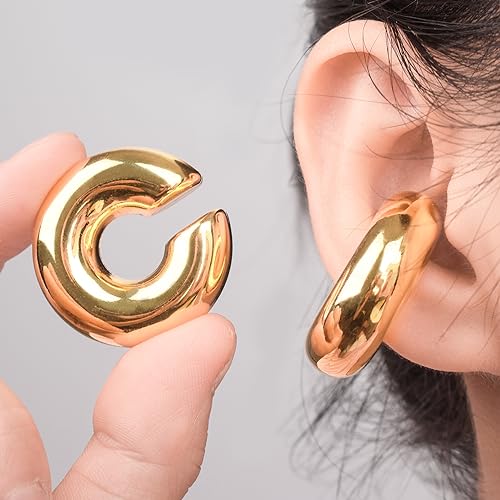 Chunky Ear Cuff Earrings for Women Non Piercing Ear Clip Earrings 14K Gold Ear Cuff and Silver Ear Cuffs Set