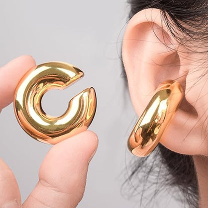 Chunky Ear Cuff Earrings for Women Non Piercing Ear Clip Earrings 14K Gold Ear Cuff and Silver Ear Cuffs Set