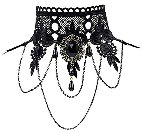 iWenSheng Halloween Costumes Jewelry for Women - Steampunk Black Lace Choker Necklace Gothic Jewelry Accessories, Vampire Choker Necklace Costume for Teen Girls - color: 1#