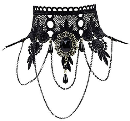iWenSheng Halloween Costumes Jewelry for Women - Steampunk Black Lace Choker Necklace Gothic Jewelry Accessories, Vampire Choker Necklace Costume for Teen Girls - color: 1#
