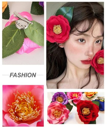 ALIMITOPIA Flower Hair Clip Fabric Artificial Camellia Flower Hairpin Barrette Brooch Headdress Bobby Pins Headwear Hair Accessories for wedding Party supplies(Camellia Style;5.1 inches;6pcs)