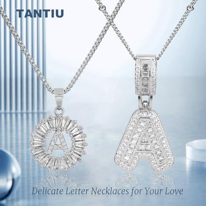 14K Gold Plated Alphabet Necklace Cubic Zirconia Letter Pendant, Personalized Name Jewelry Gift for Women, Customizable A-Z, Birthday/Mothers Day Gifts for Womens - color: White Gold, style: Style-A
