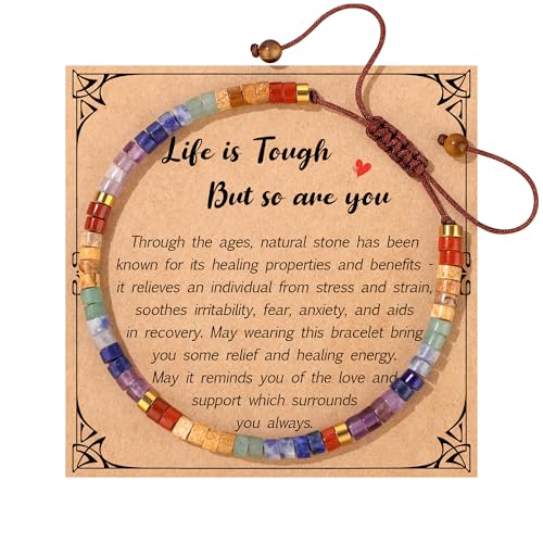 JoycuFF Gifts for Women Inspirational Gifts for Teen Healing Natural Stone Bracelets for Women Friends Sister - style: Life is tough-Colorful