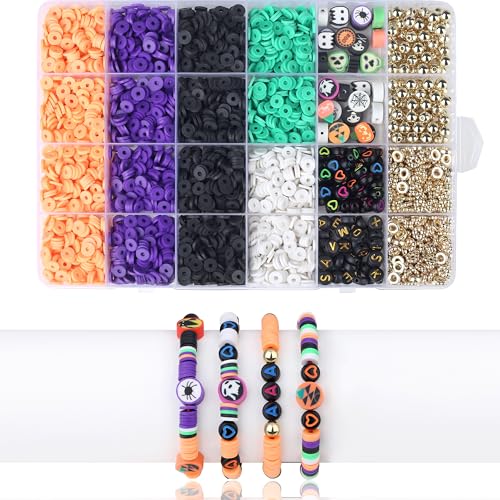 2000+ Pcs Clay Beads Bracelet Making Kit, Halloween Beads for Friendship Bracelet Kit & Varieties of Charms Jewelry Making Jewelry Kit Suit for 14 Years of Age and Older - color: Halloween Clay Bead Set
