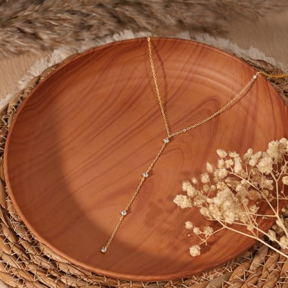 Gold Necklace for Women, Dainty Long Necklace 14k Gold Plated Lariat Long Necklaces for Women Trendy Simple Statement Drop Necklace Fashion Body Chain Prom Jewelry Gold Accessories - color: 17-Gold