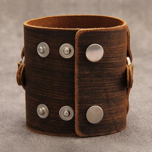 JAOYU Punk Leather Cuff Bracelet Goth Leather Wristband Rock Bracelet Biker Bracelet for Men Leather Armband Black Handmade Jewelry - color: Leather Cuff Bracelet Brown