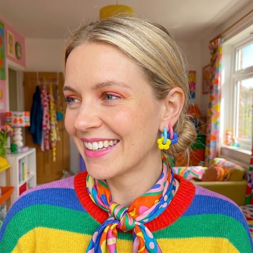 Gorgeous Acrylic Flower Hoop Earrings for Women, Vibrant Colorful Chunky Hoops, Fun Mismatched Floral Jewelry Matching Daily Spring Aesthetic Outfits Perfectly