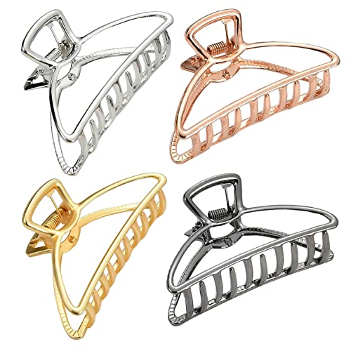 HH&LL Hair Clips, Metal Hair Claw Barrette Clamp Jaw for Women (4, Black+Silver+Gold+Rose Golden) - color: Black+Silver+Gold+Rose Golden