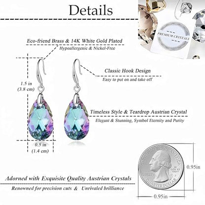 Austrian Crystal Teardrop Dangle Hook Earrings for Women 14K Gold Plated Hypoallergenic Jewelry - color: Vitrail Light