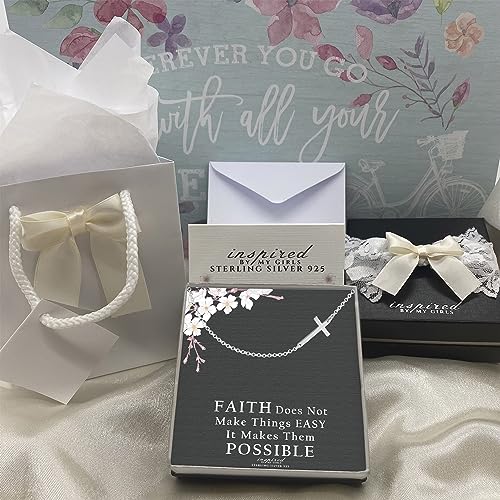 Sterling Silver Sideways Cross Necklace with Adjustable Rolo Chain and Faith Keepsake Card Gift For Women - style: Sterling Silver