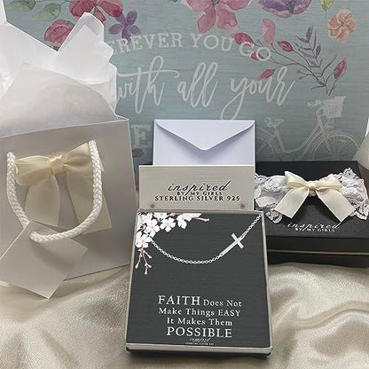 Sterling Silver Sideways Cross Necklace with Adjustable Rolo Chain and Faith Keepsake Card Gift For Women - style: Sterling Silver
