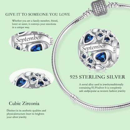 925 Sterling Silver Lucky Clover Birthstone Charms for Bracelets Dangle Pendant with 5A Cubic Zirconia Compatible Pandora Bracelets, Ladies Birthday Gift - style: 9-September