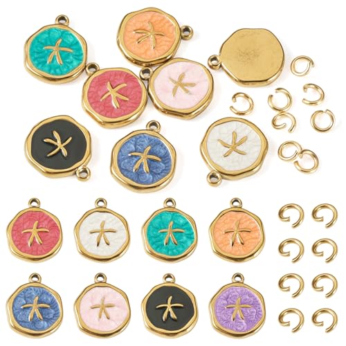 8Pcs Colorful Starfish Enamel Charms Ocean Animal Starfish Charms Stainless Steel Pendant with Jump Rings Golden for DIY Jewelry Making Necklace Bracelet Keychain - color: Starfish