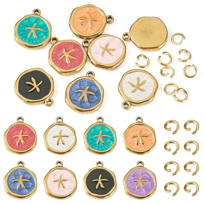 8Pcs Colorful Starfish Enamel Charms Ocean Animal Starfish Charms Stainless Steel Pendant with Jump Rings Golden for DIY Jewelry Making Necklace Bracelet Keychain - color: Starfish