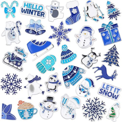 SANNIX 60Pcs Winter Pins, Christmas Winter Enamel Lapel Pins Snowflake Snowman Polar Bear Penguin Brooch Pins Blue White Christmas Holiday Pin Badge for Clothes Bags Hats Accessories Gifts, 30 Styles - style: Winter Pins