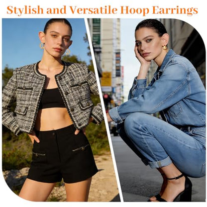 Gold Silver Hoop Earrings Set for Women, 46 Pairs Lightweight Twisted Pearl Heart Chunky Hoops Dangle Drop Earrings, Hypoallergenic Gold Plated Earrings for Daily Birthday Party Gift - color: Gold