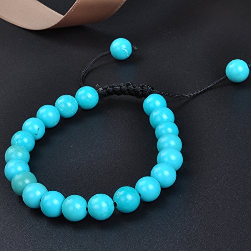 MASSIVE BEADS Natural Healing Power Gemstone Crystal Beads Unisex Adjustable Macrame Bracelets - color: Blue Turquoise, size: 6mm