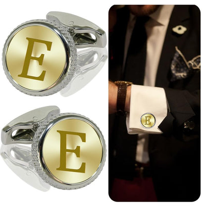Mens Classic Stainless Steel Initial Cufflinks 26 Alphabet Letter Cufflinks Business Wedding Anniversary Birthday Tuxedo Studs Shirts A-Z (E)