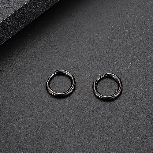 Black Hoop Earrings for Men 8mm 10mm 12mm – Surgical Stainless Steel Hypoallergenic Mens Small to Medium Hoop Earrings Set (3 Pairs) - style: L:1pair,size:10mm,color:black