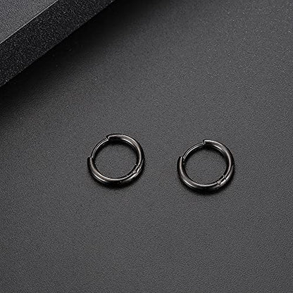 Black Hoop Earrings for Men 8mm 10mm 12mm – Surgical Stainless Steel Hypoallergenic Mens Small to Medium Hoop Earrings Set (3 Pairs) - style: L:1pair,size:10mm,color:black
