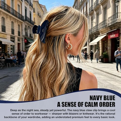 Hair Claw Clips for Thick Hair, Large Navy Blue Hair Clip 4in | Nonslip Celluloid Butterfly Jaw Clips, Acetate Claw Clips Strong Hold for Women，Jumbo French Hairclip for Curly Hair - color: Navy Blue Claw Clip