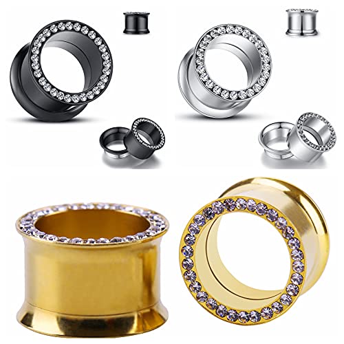 WBRWP Unisex Women 6pcs/8pcs-3pairs/4pairs Hollow Zircon Stainless Steel Screw Ear Plugs Tunnels with ZirconEar Plugs Tunnels - Ear Expander - Ear Gauges Stretcher Body Piercing 8g-5/8 - color: 3pairs(6pcs) Hollow Tunnels with zircon set