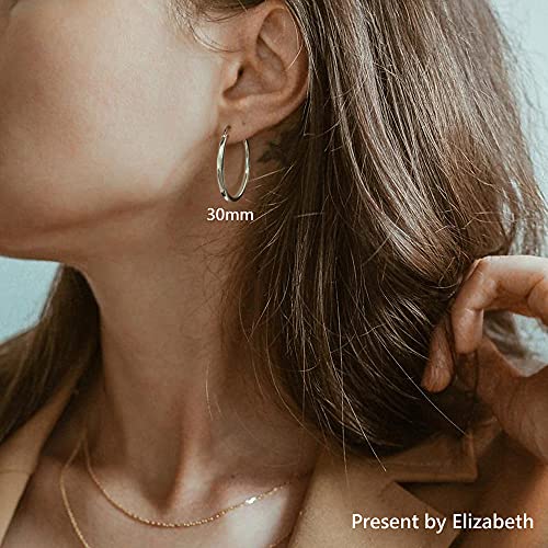 18K Gold Plated Hoop Earrings - 925 Sterling Silver Hoop Earrings Womens Hypoallergenic Hoops | Square Tube Hoop Earrings for Women 15mm/20mm/30mm/40mm - color: Silver 15-20-30mm
