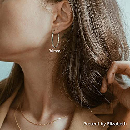 18K Gold Plated Hoop Earrings - 925 Sterling Silver Hoop Earrings Womens Hypoallergenic Hoops | Square Tube Hoop Earrings for Women 15mm/20mm/30mm/40mm - color: Silver 15-20-30mm