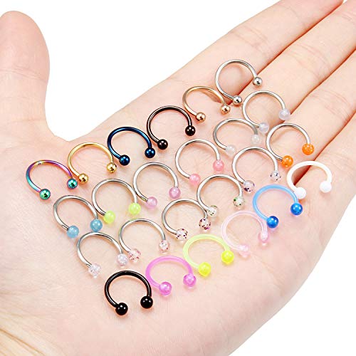 Cisyozi 20G 18G 16G 14G Septum Rings 316L Surgical Steel Septum Nose Lip Rings Horseshoes Cartilage Helix Tragus Rook Daith Earring Hoop Smiley Piercing Jewelry for Women Men 8mm 10mm 12mm 14mm 16mm - color: Mix Color-14G-Inner Dia:10mm-Balls:3mm