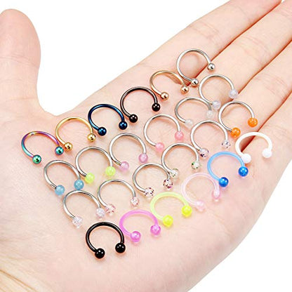 Cisyozi 20G 18G 16G 14G Septum Rings 316L Surgical Steel Septum Nose Lip Rings Horseshoes Cartilage Helix Tragus Rook Daith Earring Hoop Smiley Piercing Jewelry for Women Men 8mm 10mm 12mm 14mm 16mm - color: Mix Color-14G-Inner Dia:10mm-Balls:3mm