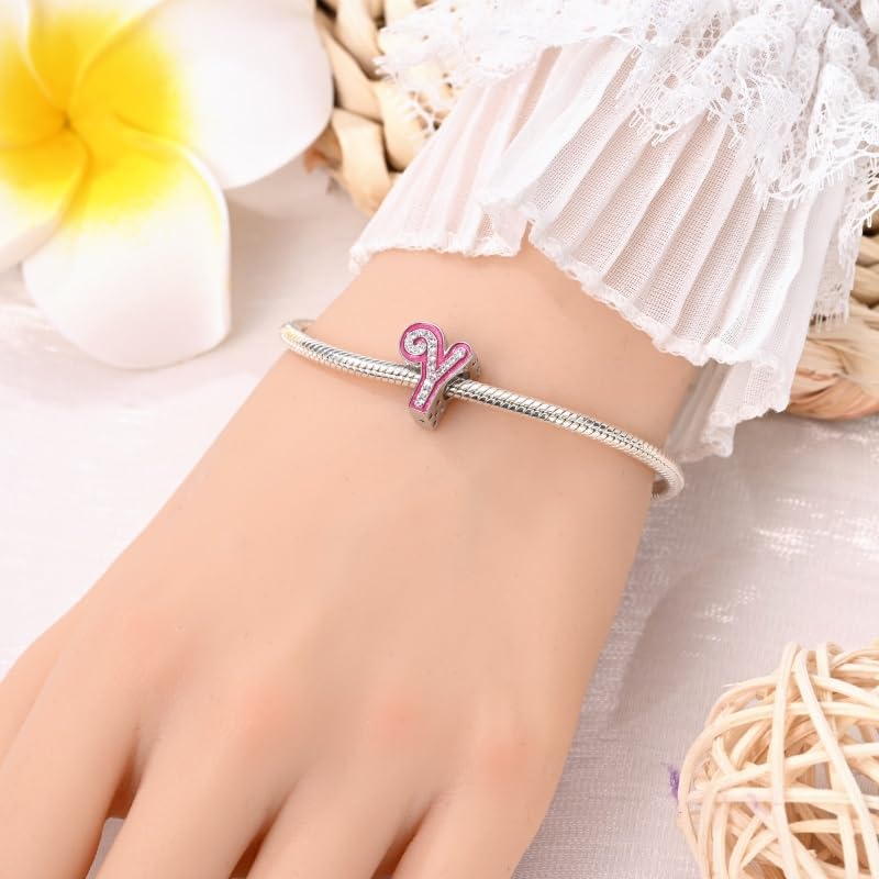 925 Sterling Silver Letter Charms Fits Pandora Bracelets Alphabet AZ Bead Charm for Bracelets Necklace with 5A Cubic Zirconia for Women Birthday Ceremony DIY Jewelry Gift - style: Y