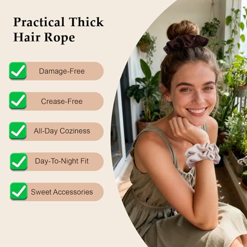 Satin Scrunchies for Women – 8PCS Neutral Silk Hair Ties Set (Black, Blonde, Dark Brown, Light Brown) – No Crease, Frizz-Free, Gentle Elastic Hair Bands, Soft & Stylish Everyday Hair Accessories Gifts - color: Large-Neutral