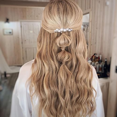 Pearl Hair Clips for Women, Vintage Silver Plated Pearl Barrettes, Non Slip Elegant Bridal Hair Clip for Wedding Party Prom - 1pc