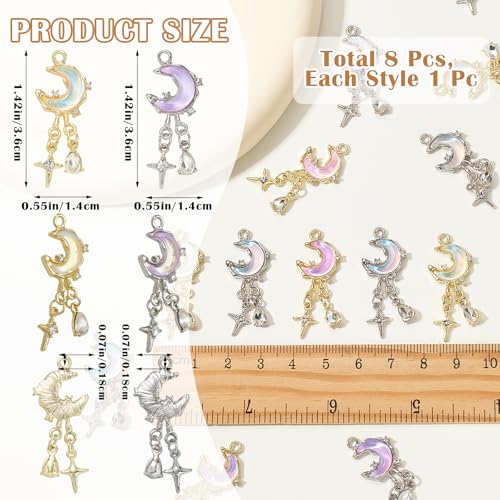 Moon Charms for Jewelry Making Alloy StarCharms Glass Golden Silver Metal Pendants for DIY Earring Bracelet - color: Mixed Color