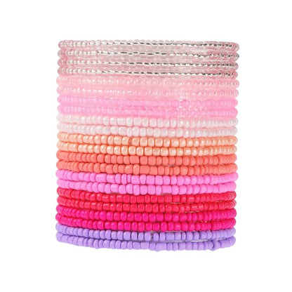 18-20PCS Colorful Bohemia Seed Beaded Bracelets Set Stackable Boho Stretch Bangle Bracelets Multilayer Boho Anket Concert Summer Beach Vaction Surf Jewelry Accessory - color: Pink-20pcs