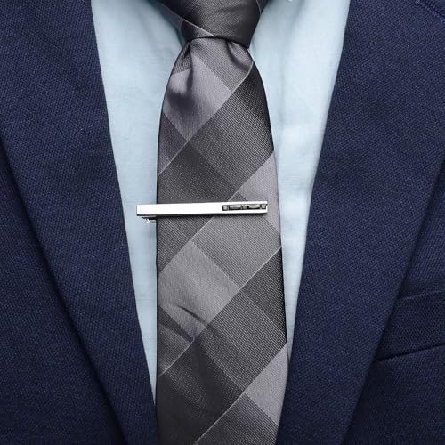 Men Crystal Tie Clip Tie Bar for Regular Necktie Silver In Gift Case | Purple/Blue/Red/Black/White Crystal Tie Pin for Men Business Anniversary Wedding Party Office Formal Daily Occasions Suit - style: Black Crystal