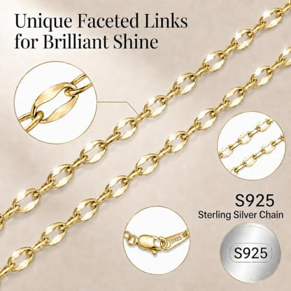 18k Gold Plated 925 Sterling Silver Link Chain Necklace for Women, Dainty Chain Necklace 2.0mm Lobster Claw Clasp Silver Necklace Trendy Jewelry Gifts 16/18/20/22/24 Inch - color: Gold, size: 20 Inch (Men's Average Length)