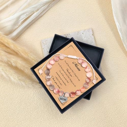 Mothers Day Gifts for Women, Natural Stone Beaded Bracelet Jewelry Birthday Gifts for Mom Grandma Aunt Mother in Law Nana Boyfriend Mom - color: Pink Zebra