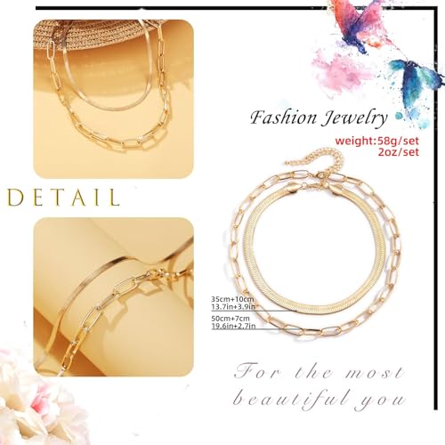 Gold Choker Necklace Dainty Cuban Link Necklace Simple Flat Snake Chain Necklace Layered Herringbone Necklace Hip Hop Jewelry for Women - style: Style-3
