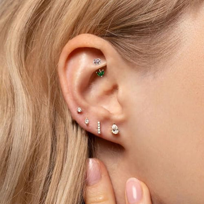 Flower Eyebrow Rings Piercing Jewelry, 16G Internally Threaded Rook Piercing Jewelry, 316L Stainless Steel Lip Labret Barbells 8mm - color: Silver-8mm