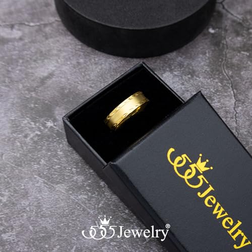 555Jewelry 4mm Sandblast Stainless Steel CZ Wedding Band Ring for Women & Men - color: Gold Style 7