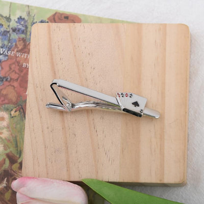 Funny Poker Tie Clip for Men Game Ace Tie Clip Silver Tie Necktie Clip for Men Unique Personalized Tie Clips Pin for Man Husband Poker Lover Birthday Gifts for Pokers Players Costume Accessories