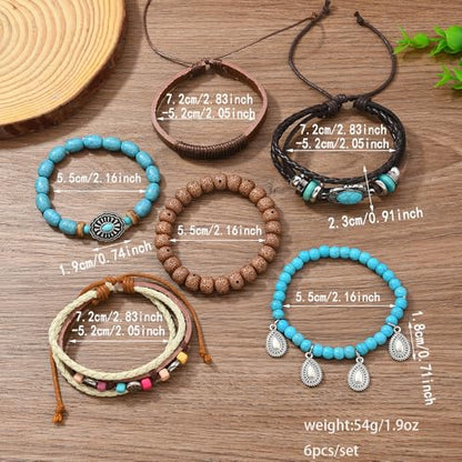 Western Outfits for Women Turquoise Western Bracelets Bohemian Vintage Stackable Beaded Leather Bracelets Adjustable Hand-woven Layered Bracelet Western Country Concert Jewelry for Women - style: Turquoise Teardrop
