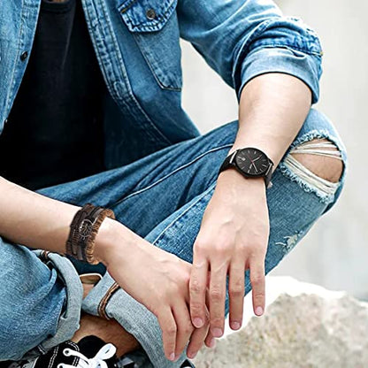 MOZAKA 27Pcs Braided Leather Bracelets for Men Women Ethnic Tribal Bracelets Leather Bracelets Wristband Woven Cuff Wrap Friendship Bracelets Adjustable