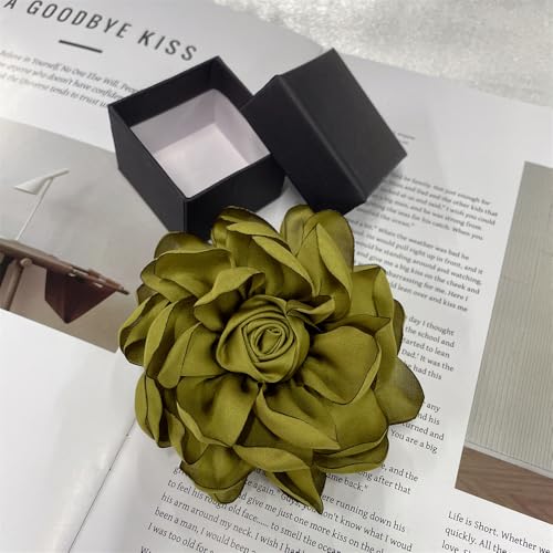 Dainty Fabric Rose Flower Large Brooch Lapel Pins Flower Brooches Pin Classic for Wedding Party Dance Banquet for Women Dress Suit Clothes Accessories Jewelry 100mm - color: Olive Green