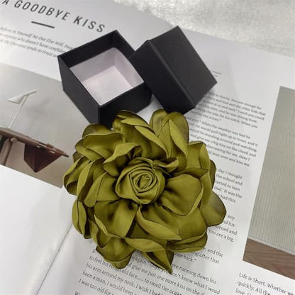 Dainty Fabric Rose Flower Large Brooch Lapel Pins Flower Brooches Pin Classic for Wedding Party Dance Banquet for Women Dress Suit Clothes Accessories Jewelry 100mm - color: Olive Green