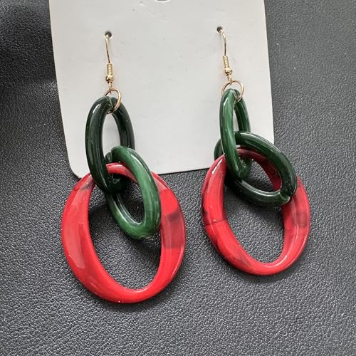 Bohemian Simplicity Acrylic Geometry Oval Circle Dangle Drop Earrings Lightweight Resin Chain Hook Earrings For Women - color: Red