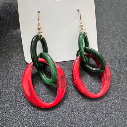 Bohemian Simplicity Acrylic Geometry Oval Circle Dangle Drop Earrings Lightweight Resin Chain Hook Earrings For Women - color: Red