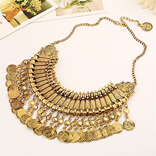LUREME Vintage Engraved Coin Bib Statement Necklace Clavicle Necklace (01003295) - style: Antique Gold B